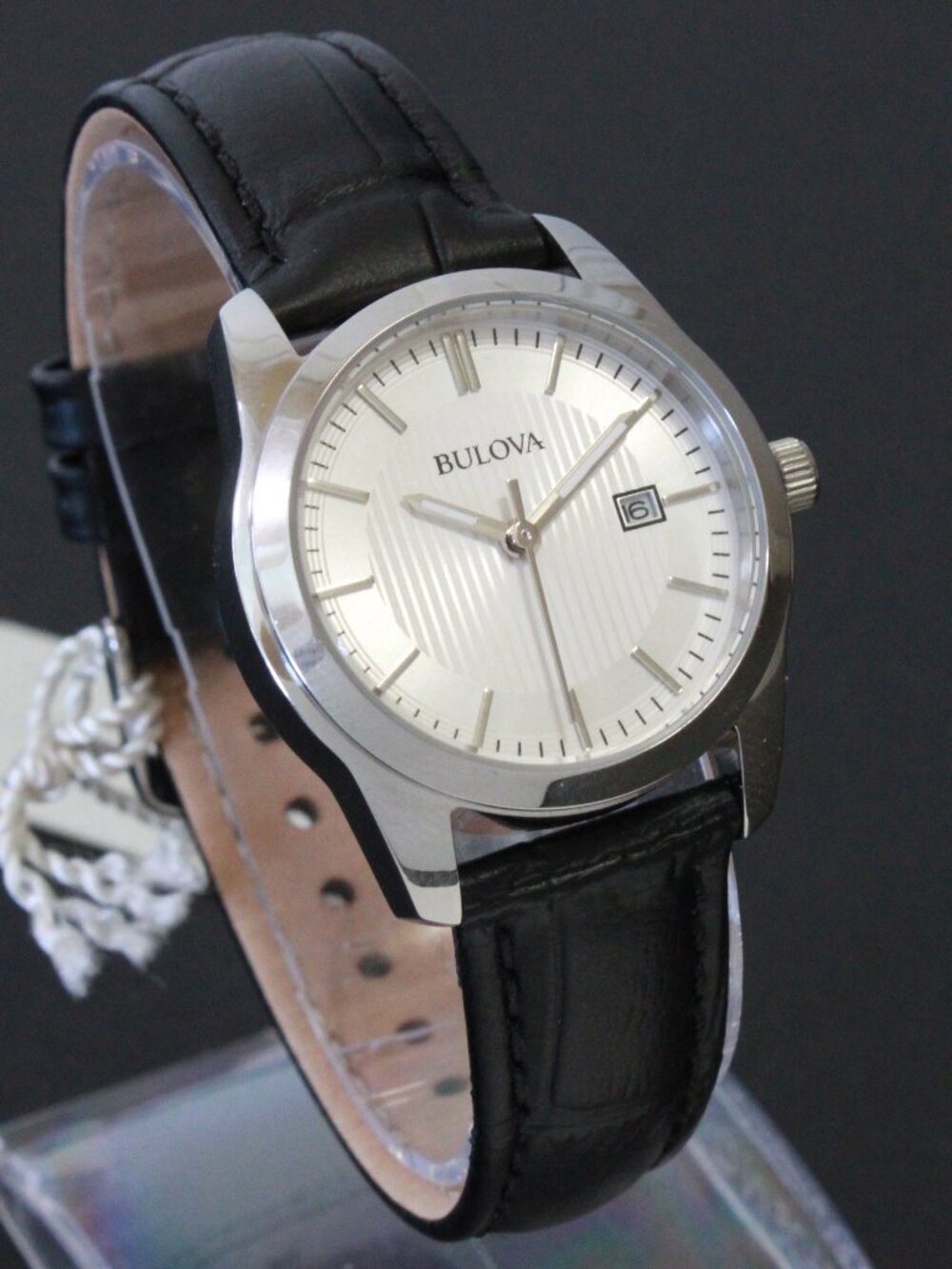Bulova Ladies Classic Dress Watch Stainless, Silver Textured Dial, Black Strap - Picture 2 of 13